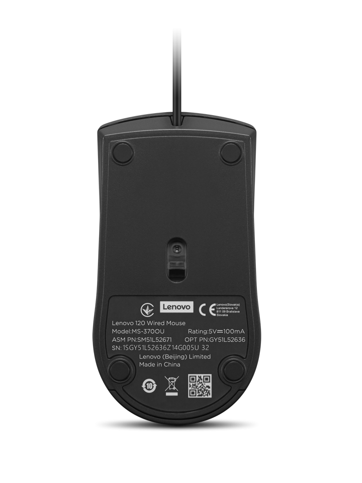 Mouse cu fir Lenovo 120; 1600DPI; conectivitate: USB-A; senzor optic; numar de butoane: 3; greutate: 90g; lungimea cablului: 1.5m; compatibil cu Windows 10 Home Single Language 64, Windows 11; culoare: negru