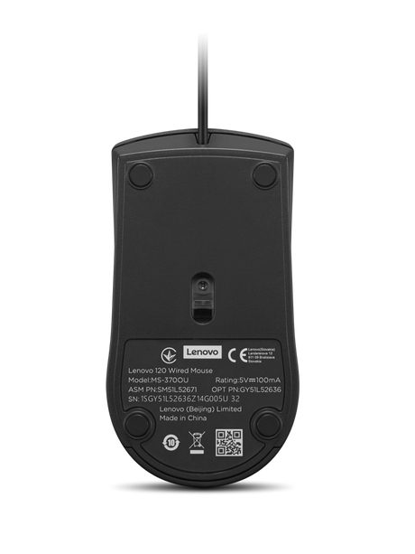 Mouse cu fir Lenovo 120; 1600DPI; conectivitate: USB-A; senzor optic; numar de butoane: 3; greutate: 90g; lungimea cablului: 1.5m; compatibil cu Windows 10 Home Single Language 64, Windows 11; culoare: negru