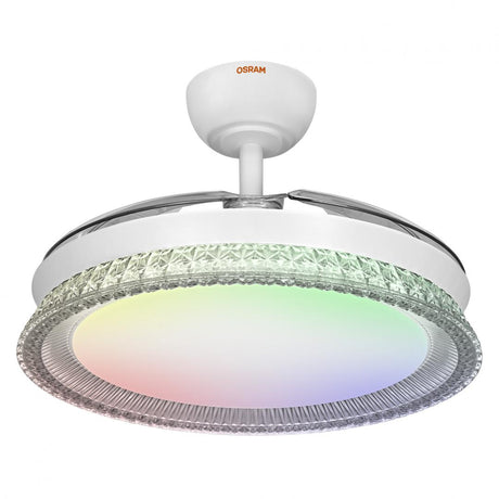Plafoniera LED CCT cu ventilator Osram Cierzo cu Telecomanda, 60W, 4000lm, lumina alba si color (3000-6500K), dimabila, IP20, max 7252 m³/h, timer 2h-4h-8h, Alb