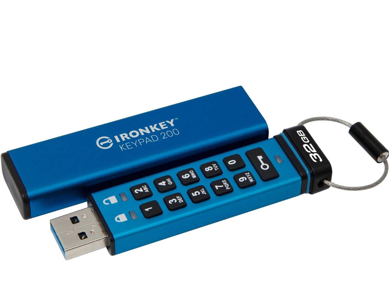 USB Flash Drive Kingston 32GB IronKey Keypad 200, USB 3.2 Gen1, FIPS140-3 Lvl 3 (Pending) AES-256 Encrypted