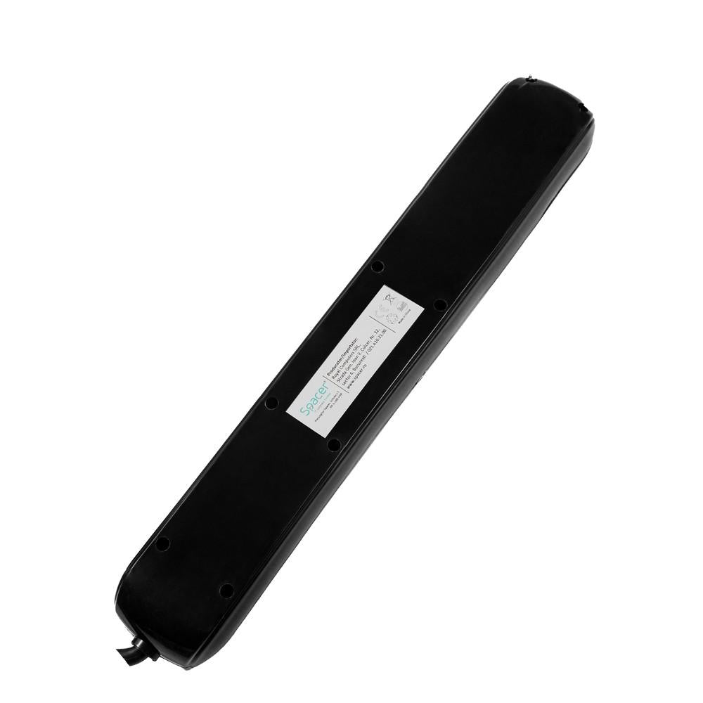 PRELUNGITOR SPACER, Schuko x 5, conectare prin Schuko (T), USB x 2, cablu 1.8 m, 16 A, max. 3500W, protectie supratensiune, negru