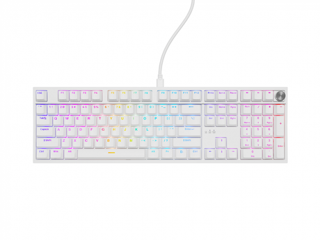 Tastatura gaming mecanica cu fir Genesis Thor 404, iluminare RGB, 107 taste, 11 butoane multimedia, alb