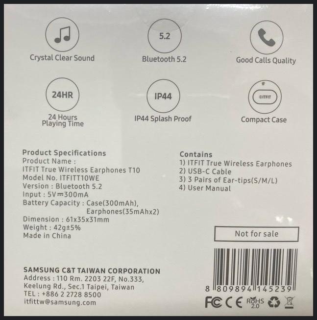 Samsung True Wireless In-Ear Buds T10 White (BT5.2, IP44, 24Hrs autonomy, USB-C cable, S/M/L eartips) (garantie doar la NOD)