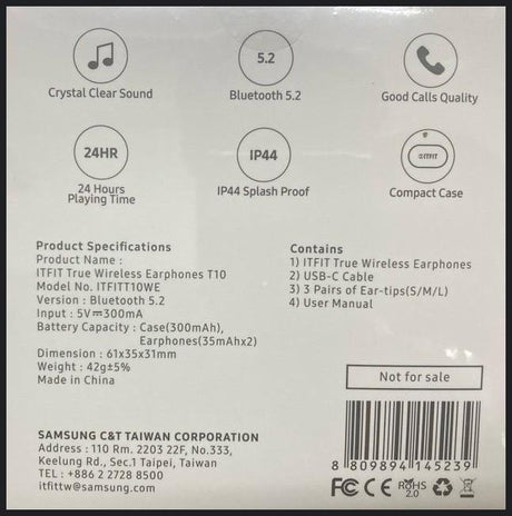 Samsung True Wireless In-Ear Buds T10 White (BT5.2, IP44, 24Hrs autonomy, USB-C cable, S/M/L eartips) (garantie doar la NOD)