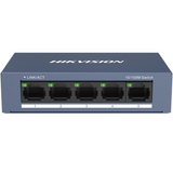 Switch Hikvision DS-3E0105-O: 5 × 10/100 Mbps RJ45 Port, tensiune alimentare 5 VDC, 1A., dimensiuni: 103.05 mm × 25.6 mm × 61.1 mm, greutate: 0.15kg, montare pe birou sau pe perete.