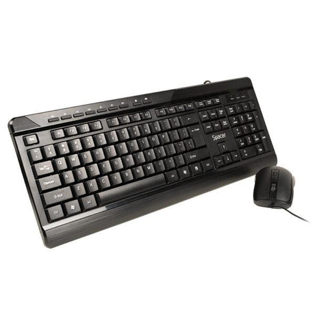 KIT Spacer, tastatura cu fir multimedia 104 taste (+ 9 taste multimedia) + mouse rezolutie max.1600dpi, 4 butoane, rotita scroll, negru