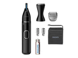 Trimmer pentru nas si urechi PHILIPS NT5650/16, Baterie, Lavabil, Utilizare umed si uscat, Tehnologie Precision Trim, Otel inoxidabil, Pieptene pentru sprancene , 2 piepteni 3-5 mm , Negru, L x A x I (mm) 36x100x190