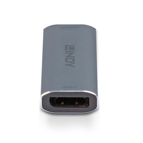 Adaptor Lindy DisplayPort 1.4 Repeater, latime de banda suportata 32.4 Gbps, rezolutie maxima 7680x4320@60Hz 4:4:4 8bit, material aluminiu, gri