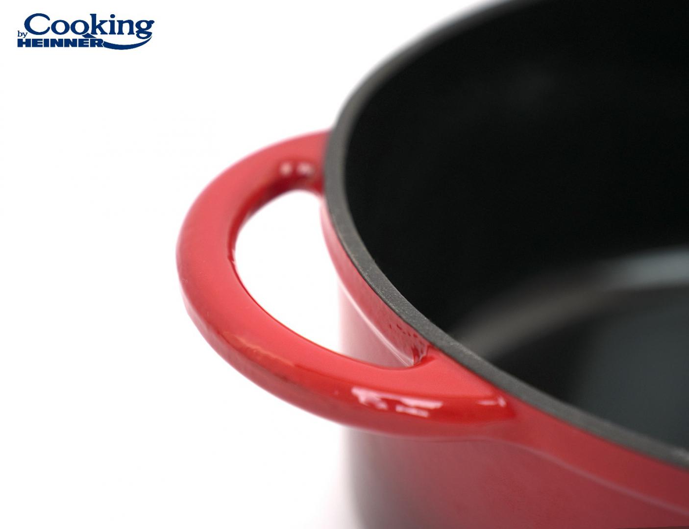 SEMIOALA FONTA EMAILATA OVALA+CAPAC 33.5x26X12 CM, 6L, RED LINE, COOKING BY HEINNER