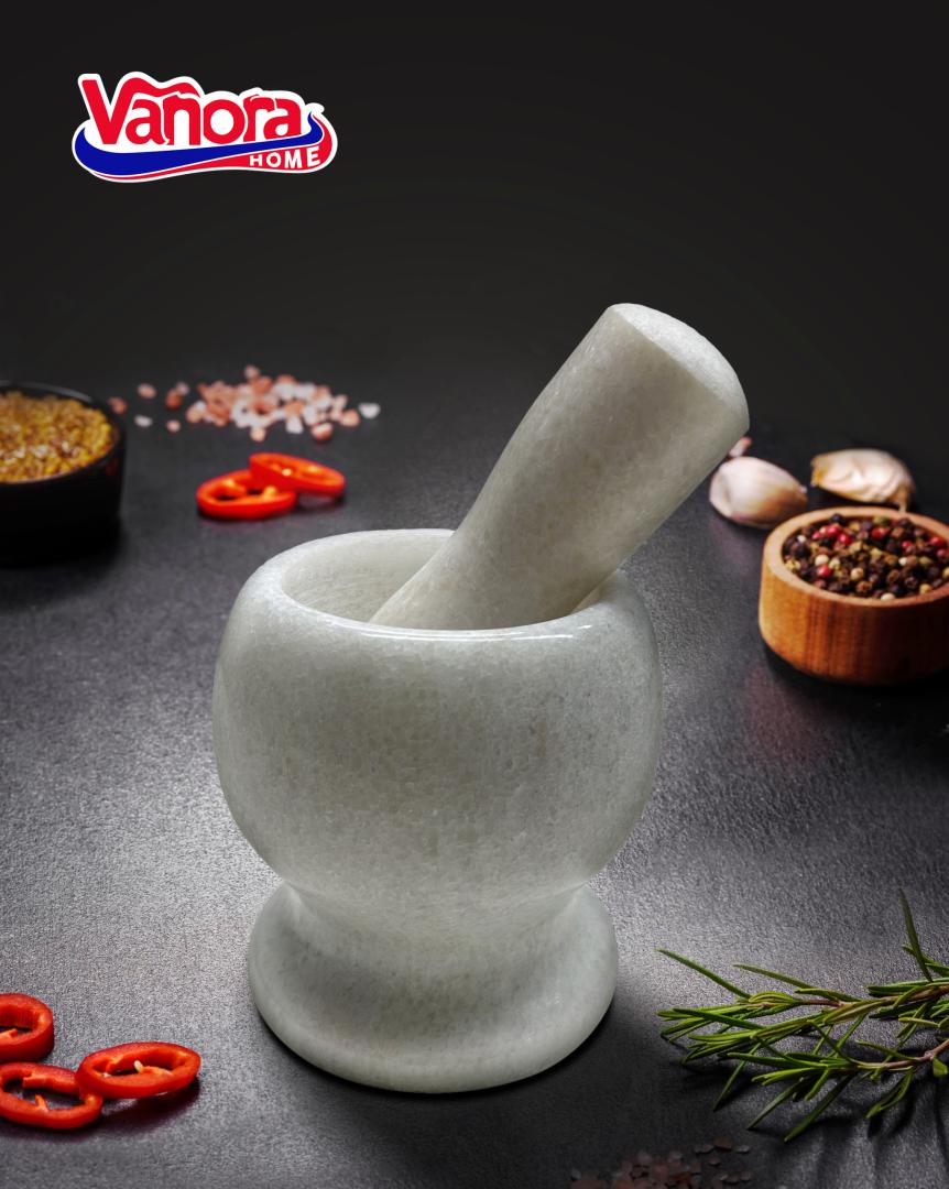 MOJAR CU PISTIL DIN MARMURA, DIA 9.5 CM, ALB, VANORA HOME
