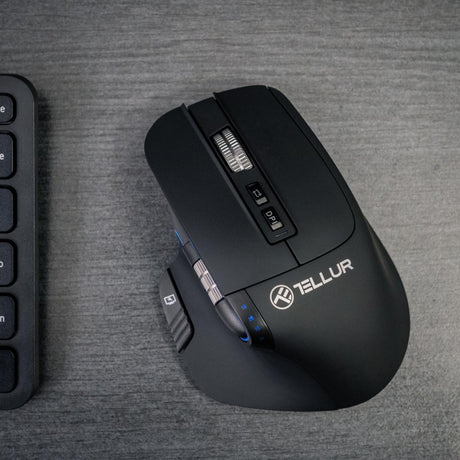 Mouse wireless Tellur Shade, silent click, rezolutie maxima 3200 DPI, iluminare RGB, negru