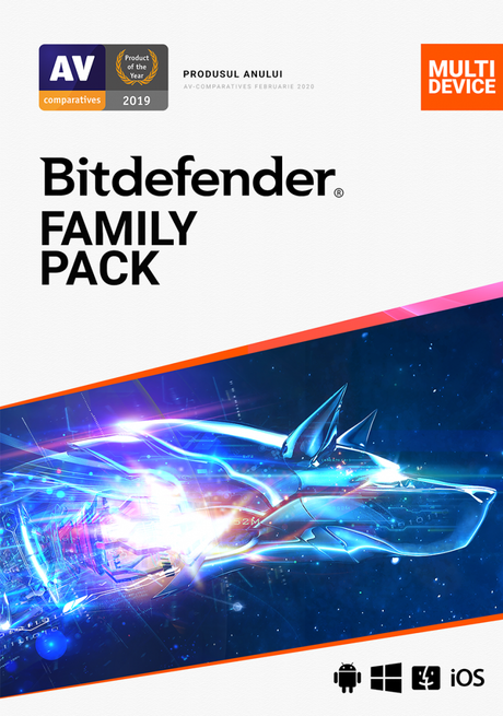 Licenta retail Bitdefender Family Pack - protectie anti-malwarecompleta pentru toata familia, disponibila pentru Windows, macOS, iOS si Android, valabila pentru 1 an, 15 dispozitive, new.