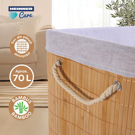 COS DE RUFE DREPTUNGHIULAR DIN BAMBUS,  40x30x60 CM, 70 L