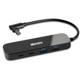 Hub Lindy 4 porturi, interfata USB 3.2 Gen2, latime de banda suportata 10 Gbps, power delivery 3.0 pana la 100W (20V 5A), chipset VL102+, GL3590, negru