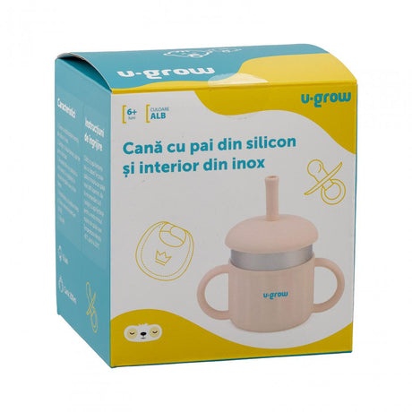 Cana din silicon cu pai si interior din inox,220 ml, U-Grow