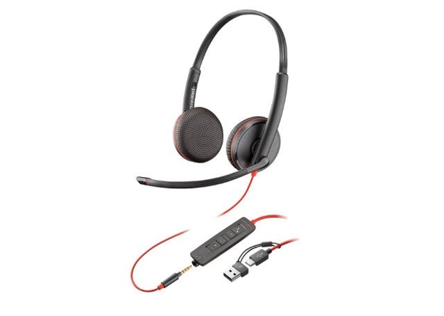 Poly Blackwire 3225 Stereo USB-C Headset +3.5mm Plug +USB-C/A Adapter