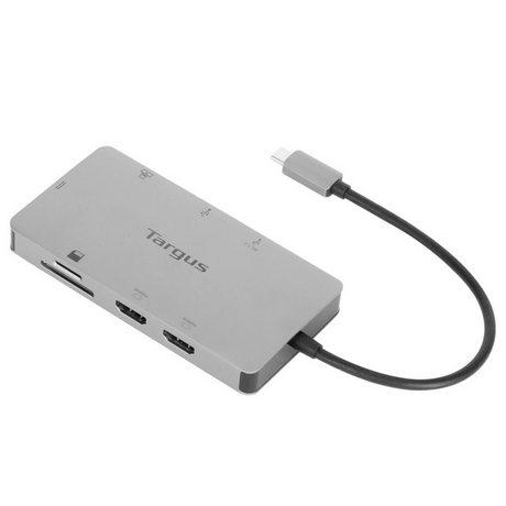 Targus Dock USB-C Dual HDMI 4K, 100W PowerDelivery Pass-Thru, 2x USB-A, 1x port fast charge, 1x SD/microSD, ethernet, gri