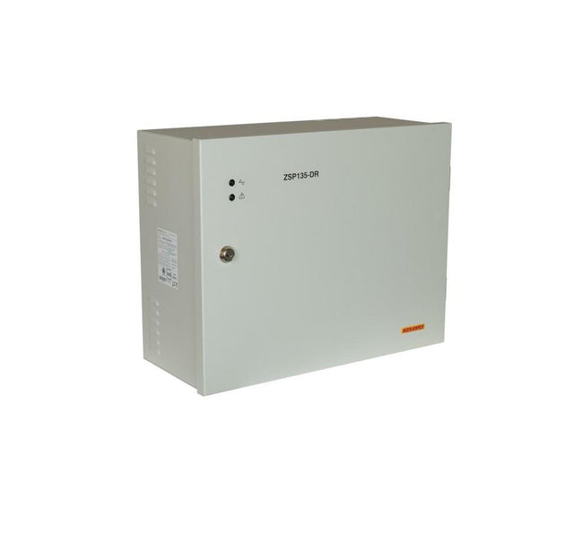 Sursa de alimentare pentru sisteme de detectie incendiu 24V/5A in cutie  metalica, loc pentru 2 acumulatori 12V/18A. Sursele sunt certificate EN 54-4, Vds; EN 12101-10;