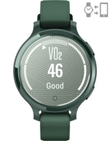 Ceas Garmin Lily 2 Active, display AMOLED, dimensiune afisaj 25,4 mm x 21,3 mm,rezolutie afisaj 240 x 201 pixeli, memorie 8GB, autonomie pana la 9 zile, rezistanta la apa pana la 5 ATM, greutate: 24,4g, ramă Jasper Green şi curea Jasper Green din silicon