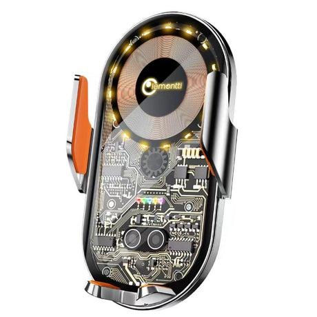 Lemontti Suport Auto cu incarcare  Wireless, 15W, deschidere automata prin senzor infrarosu, prindere la ventilatie, cablu Type-C inclus, Transparent Negru