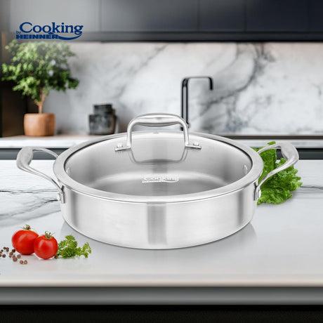 CRATITA INOX+CAPAC STICLA 26X7CM, 3.5L, ATOMIC3, COOKING BY HEINNER