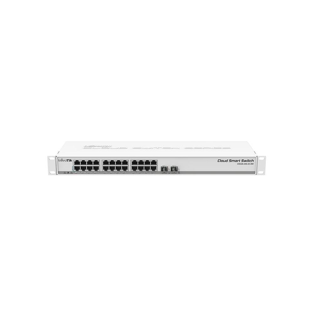 MikroTik Cloud Smart Switch 326-24G-2S+RM with 24* 10/100/1000 GigabitEthernet ports, 2* SFP+ cages, 1U rackmount case, PSU, Passive PoE, 19W