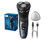 Aparat de ras PHILIPS Shaver Seria 3000 S3144/00, Barbierit umed şi uscat, Fara fir, Capete 5D pivotante si flexibile, Lame autoascutire, 60 min, Capac de protectie, Albastru intens, L x A x I (mm) 140x80x190