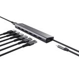 Hub Trust Halyx , 7 porturi USB 3.2 Gen 1, material aluminiu, input USB- C, output USB-A 7, gri