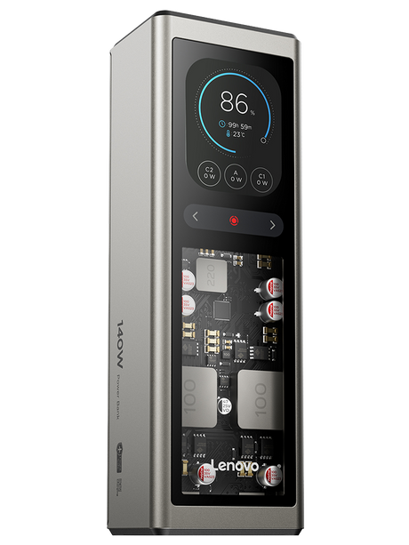 Lenovo 140W Laptop PowerBank; Porturi de incarcare: 1 x USB-A port - Input Power: 100W max; 2 x USB-C port; Capacitatea bateriei: 5000mAh x 4; Material: Plastic; Culoare: Gold gray; Dimensiuni (L x D x H): 171.5 mm x 103 mm x 49 mm; Greutate: 463 g; Garantie: 1 an