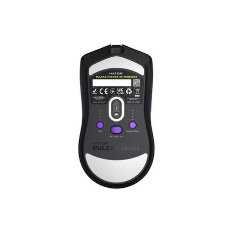 Mouse gaming wireless Hator Pulsar 3 ULTRA 8K+4K, polling rate pana la 8000Hz, senzor Optical PixArt PAW 3950, rezolutie maxima 30000 DPI, switch HATOR® Optical 100M, side switch Kailh 3M, durata de viata baterie in wireless mode pana la 180 de ore, negru