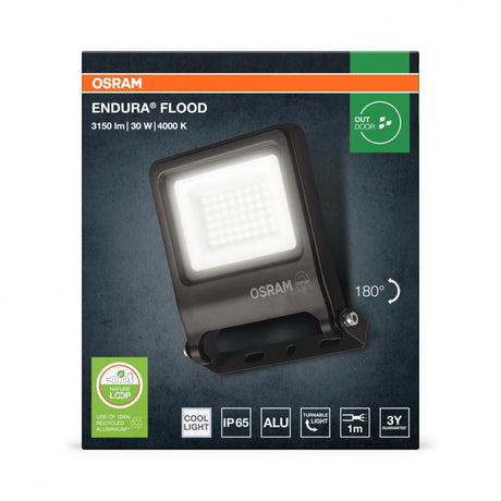 Proiector LED OSRAM ENDURA FLOOD, 30W, 220-240V, 2700 lm, lumina neutra(4000K), IP65, 193x170x39mm, aluminiu, Gri