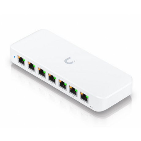 UBIQUITI 8 PORT GBE SWITC USW-ULTRA, dimensiuni: 203 x 76 x 33 mm, Greutate: 320g, Interfata: 8 x 10/100/1000Mbps, 7 porturi POE, Capacitate Switch: 16Gbps, Buget POE 42W.