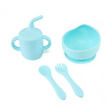 Set 4 piese diversificare din silicon: Cana cu pai, bol , lingurita si furculita, blue, U-Grow