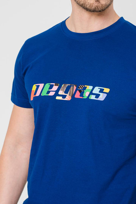 TRICOU  LOGO MULTICOLOR BARBATI   ROYAL BLUE-XL