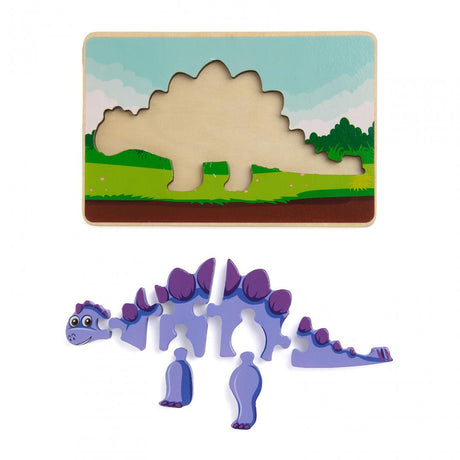 PUZZLE DIN LEMN STEGOZAUR, 8 PIESE, MOMKI