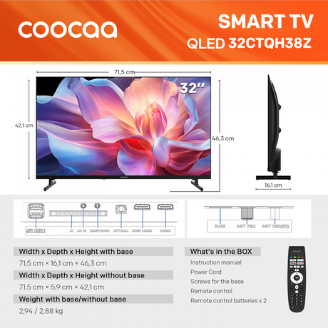 Televizor Coocaa QLED 32CTQH38Z, 80 cm, HD, Smart TV