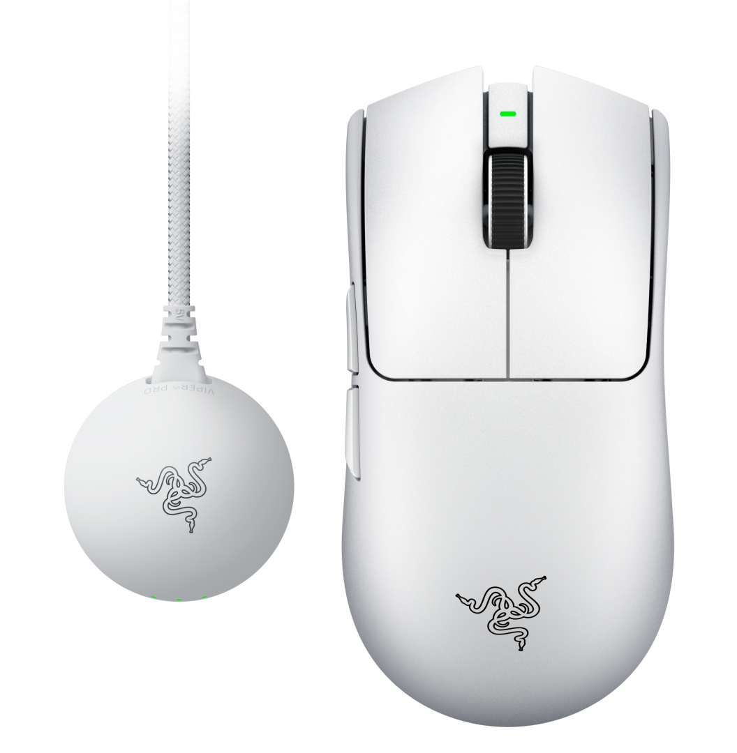 Mouse wireless Razer Viper V4 Pro, Razer™ Focus Pro 50K Optical Sensor Gen-3, durata de viata baterie pana la 180 ore, switch Razer™ Optical Mouse Switches Gen-4, alb