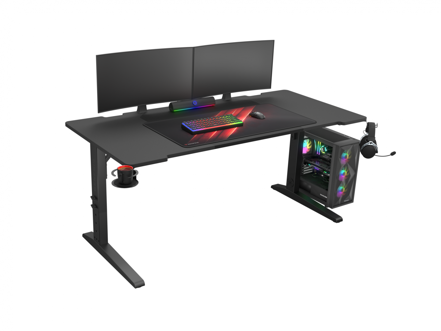 Birou gaming Genesis Holm Modular 160, material lemn/metal, reglabil pe inaltime 70 - 90 cm, iluminare RGB, management cabluri, negru
