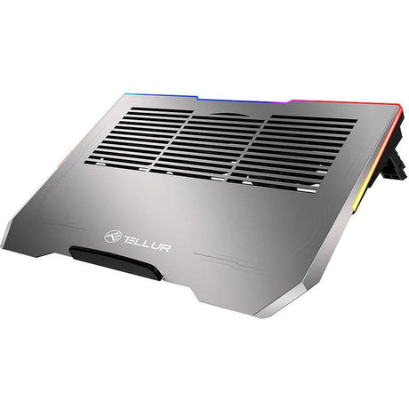 Cooler laptop Tellur Shade, pentru laptpori cu dimensiunea de 17", 3 ventilatoare, conexiune USB-A sau USB-C plug and play, iluminare RGB LED, gri
