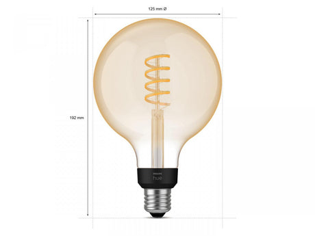 Bec LED inteligent vintage (decorativ) Philips Hue Filament Glob G125 ,Bluetooth, E27, 7W (40W), 550 lm, lumina alba (2200-4500K)