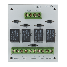 Modul electronic pentru doua usi cu incuietori tip fail-safe cu monitorizare sau buton.