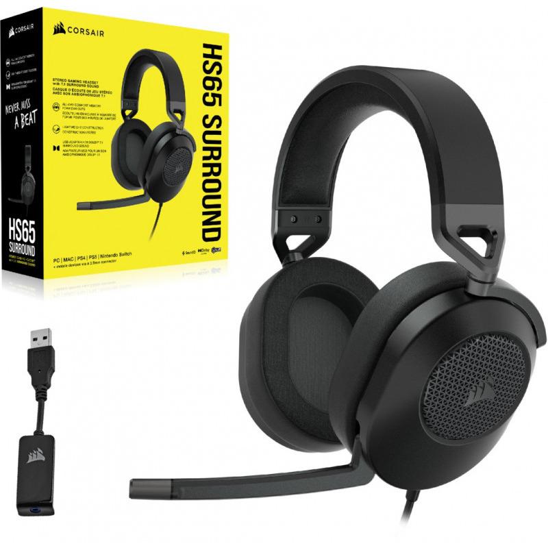 Casti cu microfon Corsair HS65 Surround 7.1, Multi-platform Gaming and Mobile, 20Hz-20KHz, 32ohm, 114db, negru