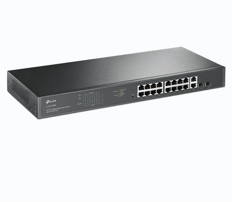 "18-Port Gigabit Rackmount  Switch with 16-Port PoE+ PORT: 16× Gigabit PoE+ Ports, 2× Gigabit Non-PoE Ports, 2× Combo Gigabit SFP Slots SPEC: 802.3at/af, 250 W PoE Power, 1U 19-inch Rack-mountable Steel Case FEATURE: Plug and Play"