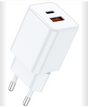 Lemontti Incarcator Retea GaN Dual Port 1x Type-C si 1x USB-A QC 3.0, 25W, Alb