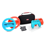 Pachet accesorii Trust pentru conosola Nintendo Switch, pachetul contine: husa de transport, 2 x prinderi Joy-Con, 2 x volan, sticla securizata pentru Switch, sticla securizata pentru Switch OLED, stand de incarcare, cablu USB-C-A, manual de utilizator