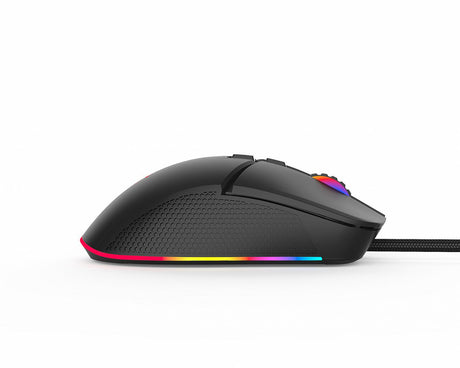 Mouse gaming Serioux Kayel, Senzor Sunplus 199, 800-6400 DPI, switch HUANO, pana la 20 milioane de click-uri, 7 Butoane, 6 moduri de iluminare RGB, cablu USB 1.5M, plug and play, compatibil cu Windows 2000/XP/9X/VISTA/7/8/10