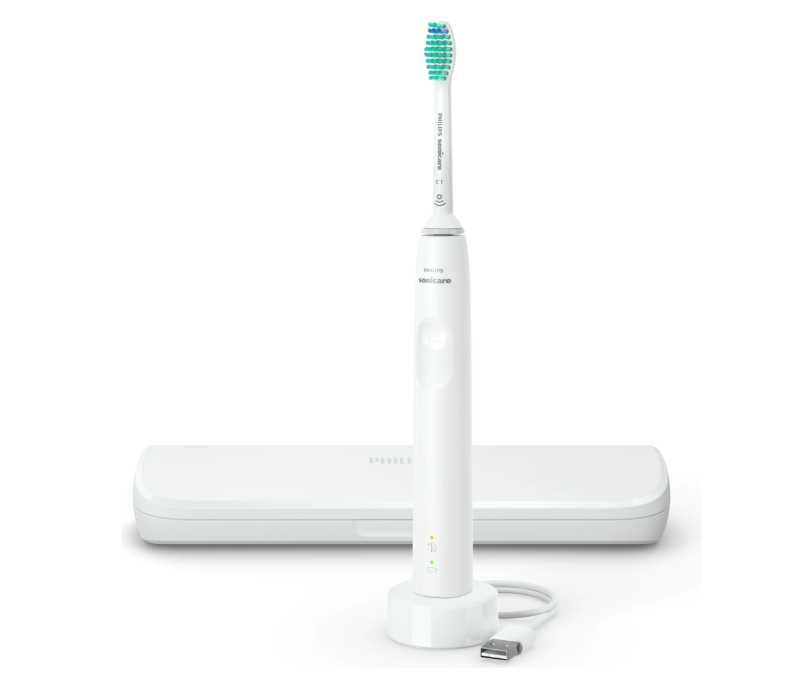 Periuta de dinti sonica electrica PHILIPS Sonicare Seria 3100 HX3673/13, 31000 miscari/minut, 1 mod de curatare, Senzor presiune, Functia BrushSync, 1 cap de periere, Toc de transport, Alb, L x A x I (mm) 63x139x220