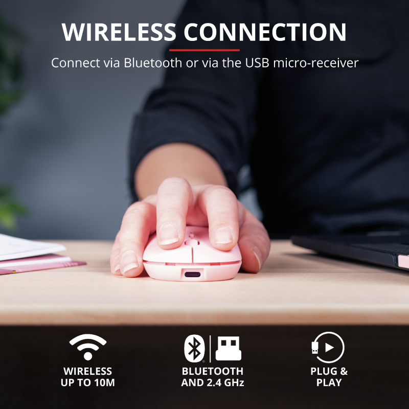 Mouse Trust Puck, Rechargeable Bluetooth, roz