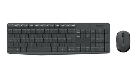 Kit Tastatura + mouse wireless Logitech MK235, interfata USB, distanta de operare pana la 10m, 100 taste, rezolutie mosue 1000 DPI, gri