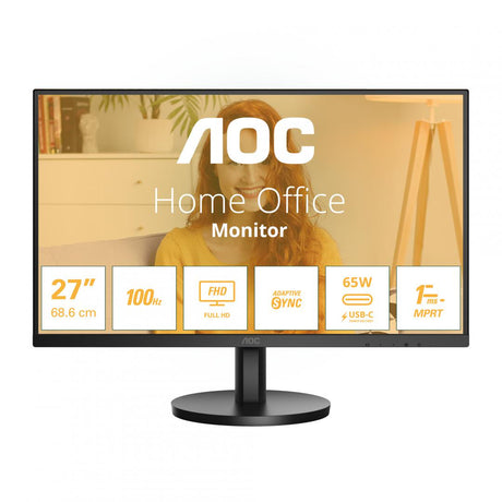 Monitor AOC 27" 27B3CA2, Diagonal (inch): 27, Diagonal (cm): 69, Aspect ratio: 16:9, Panel: IPS, Resolution: 1920x1080, Refresh Rate: 100Hz, Response time GtG: 4ms, Response time MPRT: 1ms, Brightness (max): 250 cd/㎡